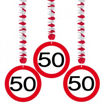 3 suspensions "Panneau de limitation de vitesse 50 ans"