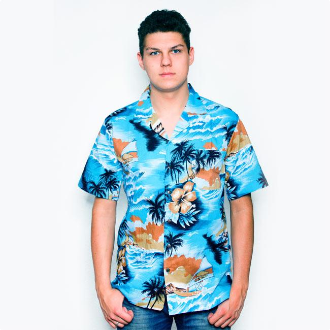 Chemise store hawaienne bleu