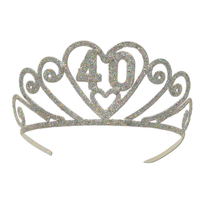 Couronne Anniversaire Femme 40 Ans Strass Et Paillettes | Diadème Avec Lanières, Luxe | Accessoire Fête, Séance Photo