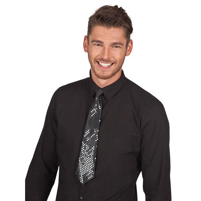 2 Cravates à Paillettes Noir Et Argent - Élastique Pré-noué Pour Fête Et Déguisement