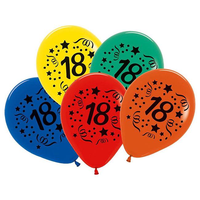 6 Ballons 18 ans multicolores -Décoration anniversaire