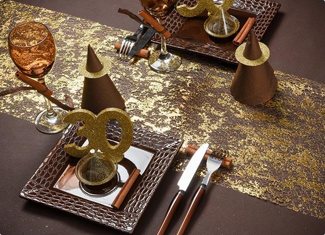 28 Cm × 10 M Chemin De Table En Polyester Doré Brillant Avec Revêtement