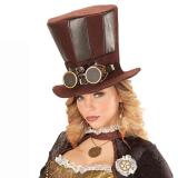 Haut de forme en tissu marron "Steampunk" avec lunettes