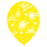 6 ballons de baudruche colorés "Happy Birthday - Étoiles"