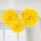 3 décos de plafond "Fleur en papier couleur unie" - jaune