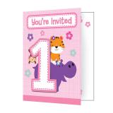 8 cartons d´invitations "Jungle girl 1. anniversaire" 