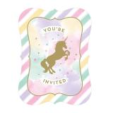 8 cartons d´invitation "Licorne scintillante" avec enveloppes