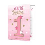 8 cartons d´invitation avec enveloppes "Little Star" - rose
