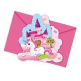 6 cartons d'invitation "La vie rose des licornes" avec enveloppes