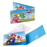 8 cartons d'invitation "Super Mario" avec enveloppes