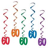 5 suspensions à spirales colorées "60 ans" 102 cm 