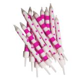 Bougies d'anniversaire rayées et à pois 12 pcs - rose/blanc