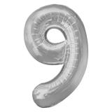 Ballon de chiffre en aluminium et brillant 58 x 88 cm - 9-argenté