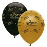 Ballons de baudruche "Black & Gold" Joyeux Anniversaire 6 pcs.