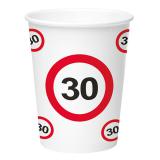 8 gobelets en carton 30 ans "Panneau de limitation de vitesse"