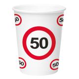 8 gobelets en carton 50 ans "Panneau de limitation de vitesse"