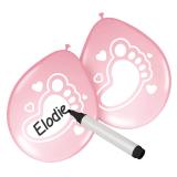 Ballons de baudruche personnalisables "Petits pieds" 6 pcs. - rose