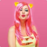 Perruque "Pinky Kitty" avec oreilles