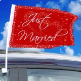 2 fanions rouges pour voiture "Just Married" 