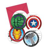 6 Cartons d´invitations ronds "Avengers" avec enveloppes