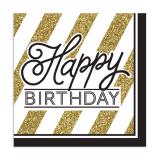 16 serviettes "Black & Gold Happy Birthday"