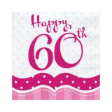18 serviettes "Pretty Pink" Happy 60th!