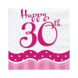 18 serviettes "Pretty Pink" Happy 30th!