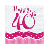 18 serviettes "Pretty Pink" Happy 40th