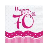 18 serviettes "Pretty Pink" Happy 70th!