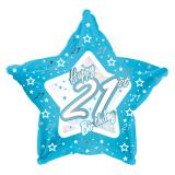 Ballon-étoile en alu Happy Birthday "Pretty Blue 21" 45 cm