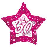 Ballon étoile en alu Happy Birthday "Pretty Pink 50" 45 cm