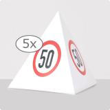  Pyramide "Panneau de limitation de vitesse 50 ans" 13,5 cm 5 pcs