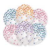 6 ballons de baudruche transparents "Pois colorés en fête"