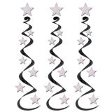 Wirbel-Deckenhänger "Stars & Sterne" 3er Pack 76 cm -silber-schwarz