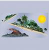 Décoration murale grande et petite île, île vulcanique et soleil
