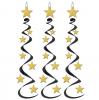 3 suspensions à spirales "Stars & étoiles" 76 cm - doré-noir