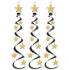 3 suspensions à spirales "Stars & étoiles" 76 cm - doré-noir